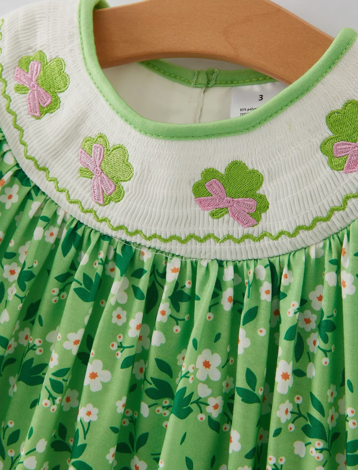 Smocked Embroidered Four leaf clover Dress