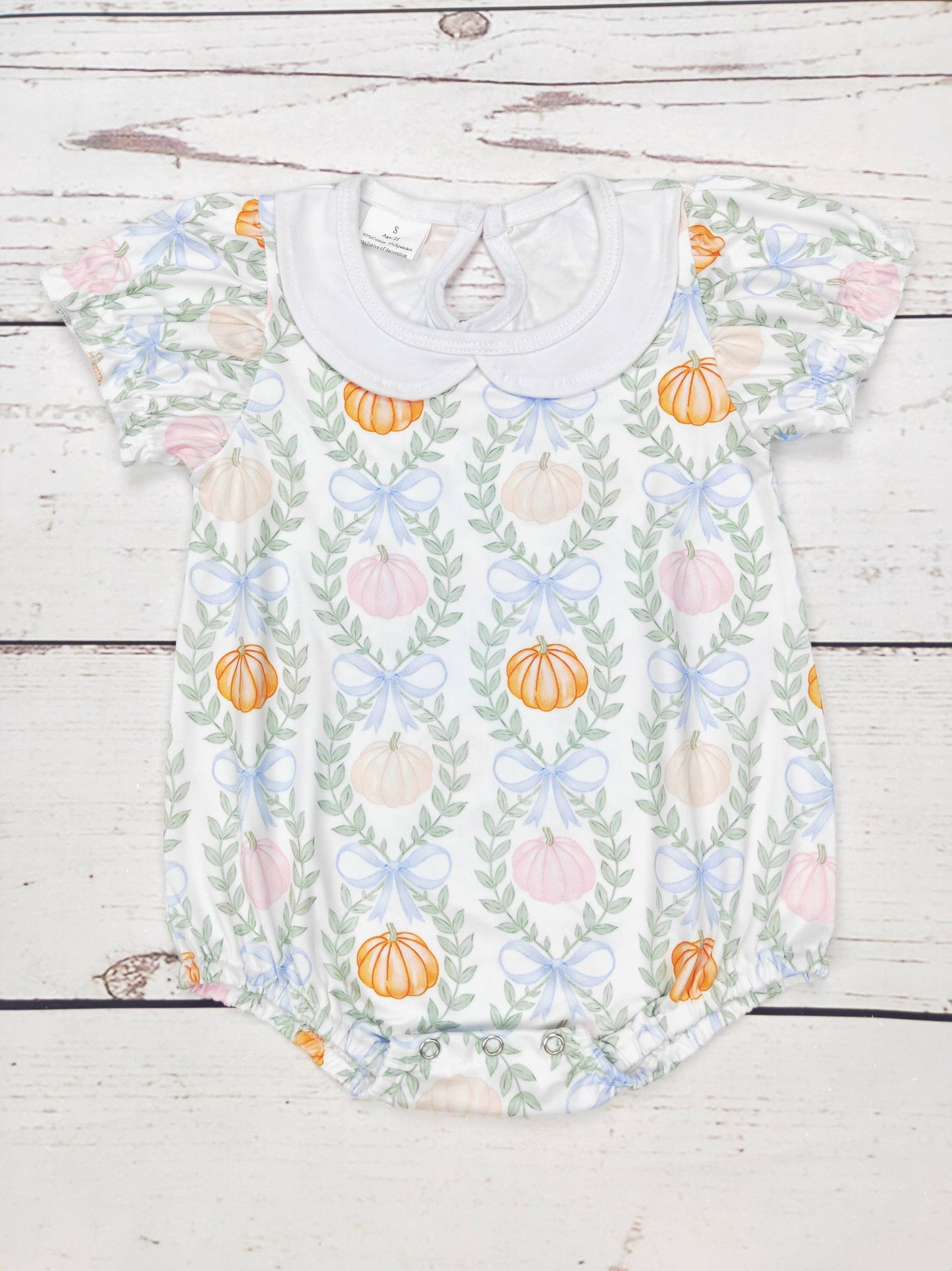 Collared Bow Pumpkin Print Bubble