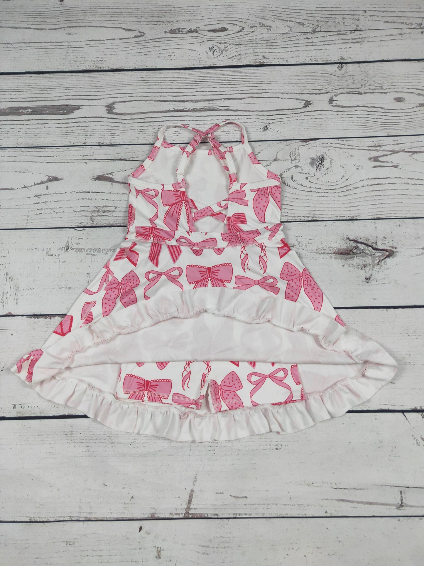 Pink Bow Print Girls Athletic Dresses
