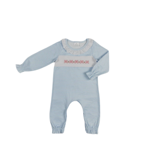 Smocked Bow detail Embroidered Appliqué Romper