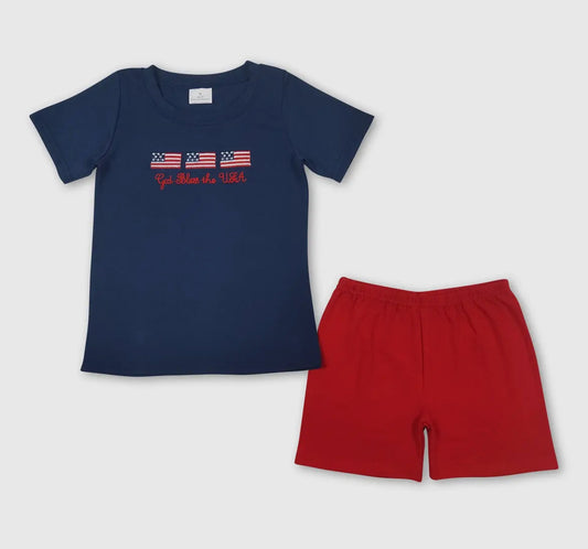 Boys Embroidered God Bless the USA outfit