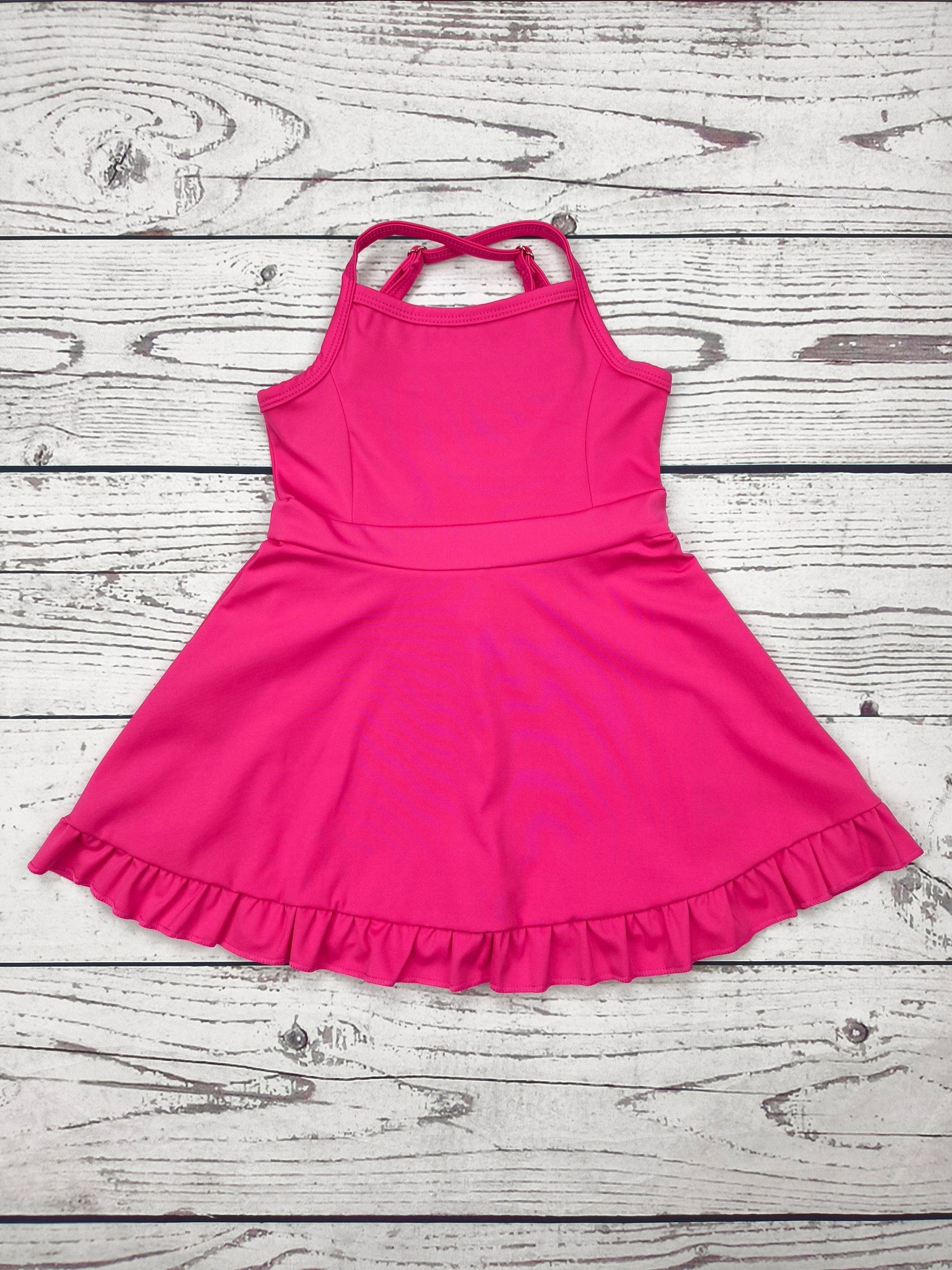 Hot Pink Girls Athletic Dress with Ruffle: Cottonwood Embroidery Co. Hot Pink Girls Athletic Dress with Ruffle: Cottonwood Embroidery Co.