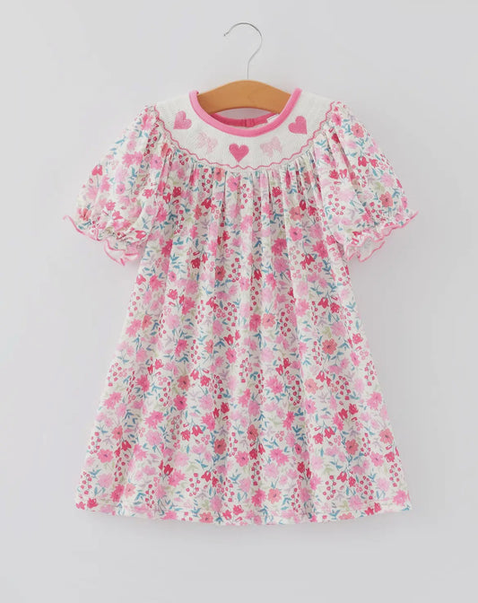 Smocked Embroidered Heart Dress